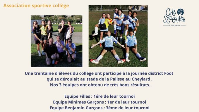 Résultat de la journée Foot District mercredi 14 octobre 2026  Une trentaine d'élèves du collège ont participé à la journée district Foot qui se déroulait au stade de la Palisse au Cheylard . Nos .jpg